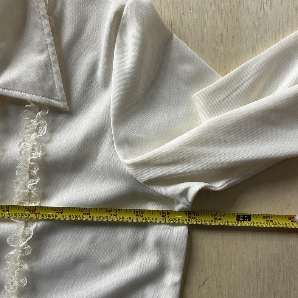 Vintage Kathy Ireland Shirt Womens Large White Ruffle Front 3/4 Sleeve Button Up - Picture 3 of 6